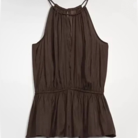 NWT Old Navy Satin Halter Top Peplum Waist Defining Brown Blouse Size XS - Picture 2 of 7